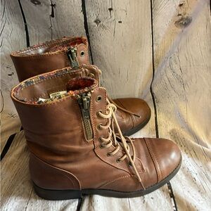 Madden Girl Women’s Brown Zip Fold Over Lace Up Combat Boots Shoes‎ Size 9.5M